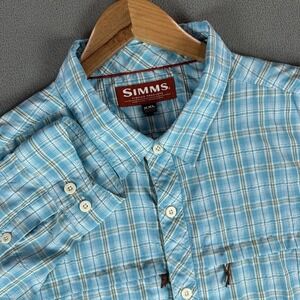 Simms Shirt Mens 2XL Blue Plaid Stone Cold Nylon Performance Fishing Beach